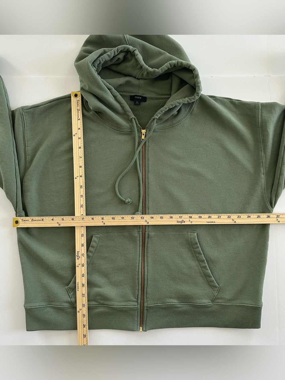 J.Crew University Terry Zip-Up Hoodie with Logo Embroidery in Pale Cypress | XL - Picture 5 of 13